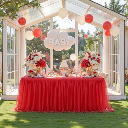 HB HBB MAGIC Red Table Cloths 6 Foot Rectangle Tulle Table Skirt Rectangle Tables 6ft Fitted Spandex Table Covers Stretch Elastic Banquet Wedding Baby Shower Birthday Party Table Cloths - Image 2