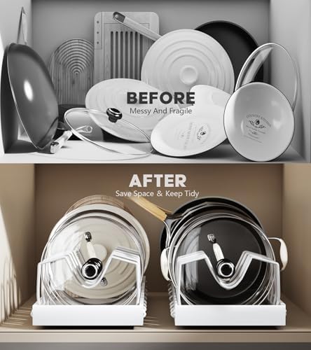Lozovin Pull Out Pots and Pans Organizer Under Cabinet, Sliding Lid Holder and Pan Rack in Kitchen, Slide Out inside Cabinet Storage for Pot Lid, Bakeware, Dishes, 8 Adjustable Dividers, 1 Pack White - Image 4