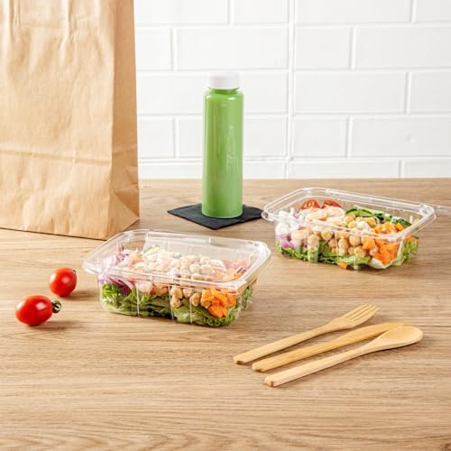 Restaurantware Tamper Tek 20 Ounce Rectangle Take Out Containers 100 Durable Salad To-Go Boxes - Tamper-Evident Freezable Clear Plastic Salad Containers Disposable With Hinged Lids - Image 6