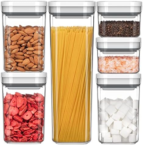MR.SIGA 6 Piece Airtight Food Storage Container Set for Pantry Organization | BPA Free, stackable, one-handed kitchen storage containers for cereals, spaghetti, pasta, white by MRSIGA