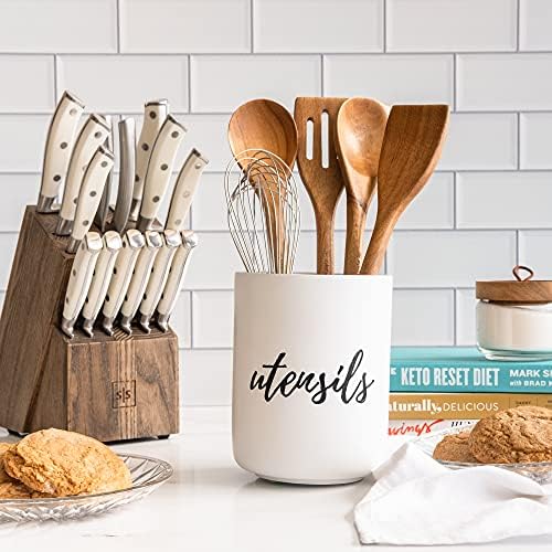 STYLED SETTINGS White Utensil Holder for Countertop, White & Silver | Rustic Farmhouse Organizer for Extra Large Utensils, Heavy and Durable Utensil Holder for Farmhouse - Image 6