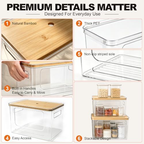 Trash Bag Organizer Under Sink Storage, 4 Piece Stackable Clear Storage Bins with Bamboo Lids, Fits 13/30/33 Gallon Bags, Organizer for Laundry Pods, Dishwasher Pods, Kitchen Pantry - Image 5