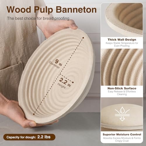 BAVIFY Sourdough Starter Kit, Banneton Bread Proofing Baskets Set | 2-Pack 9 in Round Wood Pulp Banneton, 2.2 lb Capacity, Superior Moisture Control, Easy Release, Thick Walls Design - Image 2