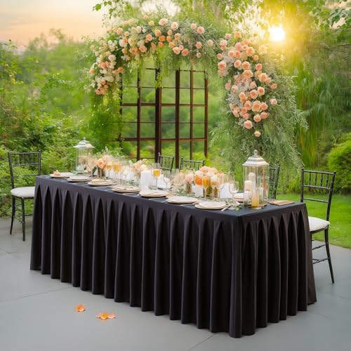 2 Pack Black Rectangle Tablecloth 8 FT Stretch Spandex Fitted Table Cloth for 8 Foot Rectangle Tables Banquet Tablecloths Wrinkle Free Table Cover Skirt Ruffle Tablecloth for Party Wedding Birthday - Image 6
