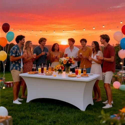 6 Pack 8FT Rectangular Spandex Tablecloth,Wrinkle Resistant Fitted Cover for 96x30 inch Banquet Table Cloth, Washable Stretch Fabric for Party, Events, Wedding, Vendor - White - Image 2