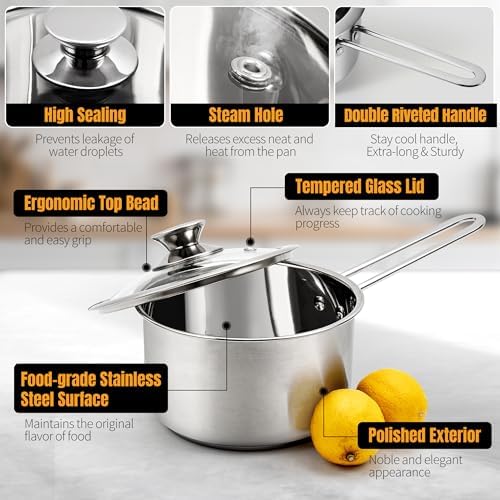 Aufranc Stainless Steel pots and pans set, 6 Piece Nonstick Kitchen Induction Cookware Set,Works with Induction/Electric and Gas Cooktops, Nonstick, Dishwasher (Pack of 2) - Image 4