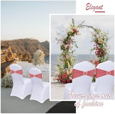 Coral Red Chair Sashes Bows 30 Pack Spandex Coral Red Sashes for Chairs Universal Elastic Chair Sashes Bands with Heart Buckle Slider for Banquet Wedding Party Decorations - Image 5