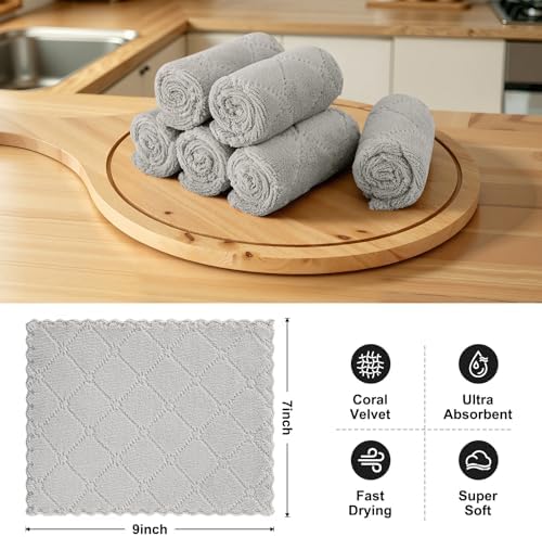 Homaxy Super Soft 12 Pack Coral Velvet Dish Cloths, 7" x 9", Grey - Image 2