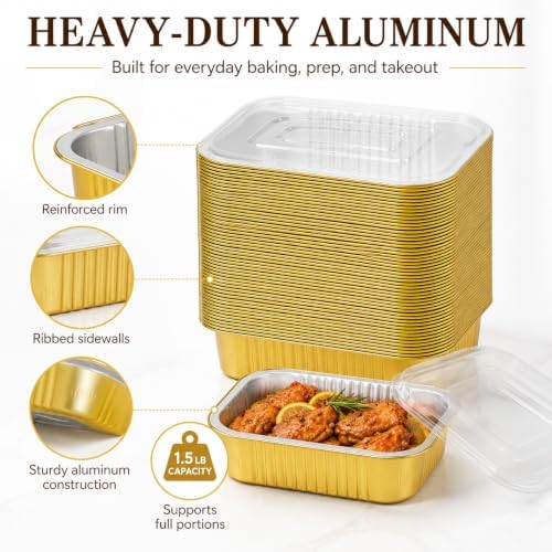JARDLITE 40 Pack 1.5 LB 7.2"×5"×1.8" Aluminum Pans with Lids Heavy Duty - Image 2