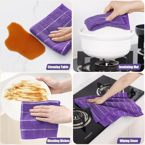 Homaxy Microfiber Kitchen Towels and Dishcloths Sets, 12 Pack, Purple - Image 5
