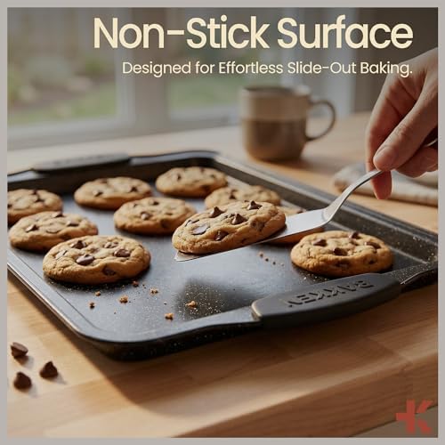 BAKKEN Kitchen Baking Pan Set - Nonstick Coating, Carbon Steel Bakeware Sets with Gray Silicone Handles, Baking Kitchen Essentials, PFOA, PFOS, PTFE Free, Oven Safe Tray (Up To 450° F), Set of 10 - Image 5