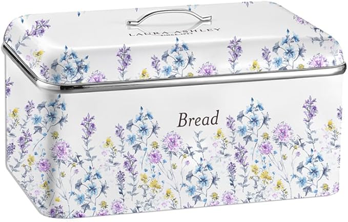 Laura Ashley Wild Meadow Large Bread Box for Kitchen Countertop - Breadbox | Durable Bread Storage Container, Food Grade Metal Bread Bin, Removable Lid, Keep Bread Fresh, Rust Resistant, Easy to Clean by Unknown