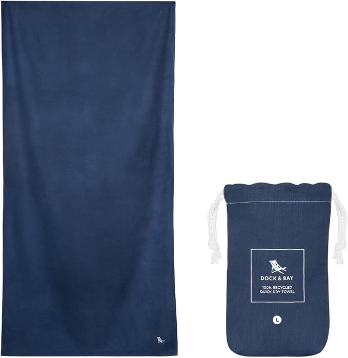 Dock & Bay Beach Towel - Quick Dry, Sand Free - Compact, Lightweight - 100% Recycled - Includes Bag - Essential - Deep Sea Navy - Large (160x90cm, 63x35) by DockBay