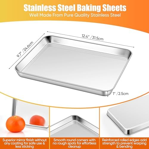 Homikit Stainless Steel Quarter Sheet Pan Set for Toaster Oven, 9x13 Inches | 2 Pack Cookie Sheets for Baking, Small Baking Pans, Metal Bacon Trays, Non Toxic, Non Stick, Dishwasher Safe, Rust Free - Image 2