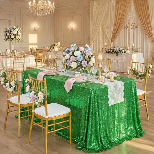 Glitter Seamless Sequin Tablecloth Green Party Tablecloth 90x156 Inch Green - Image 5