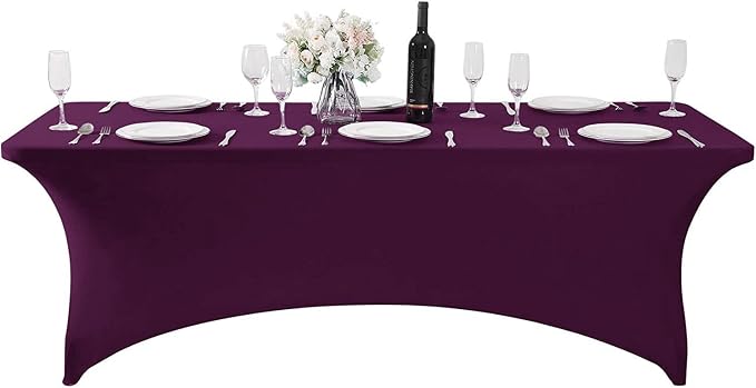 MDS® Pack of 2 Spandex Tablecloth 4FT Tight Fitted Stretch Table Cover – Washable Wrinkle-Free Reusable Elastic Patio Tablecloth for Wedding, Party, Banquet, Trade Show, Event Décor - Eggplant - Image 3
