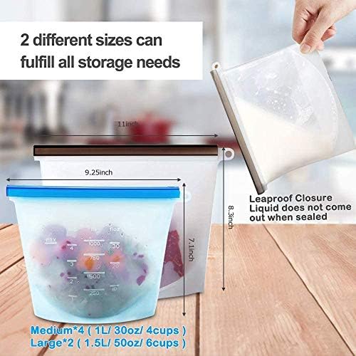 Reusable Storage Bags 15 Packs Reusable Silicone Storage Bags Set with 6 PCS Eco-Friendly Leakproof Silicone Food Storage Bags,3PCS Beeswax Wrap+6PCS Silicone Stretch Lids Cover for Meat Fruit Veggies - Image 3