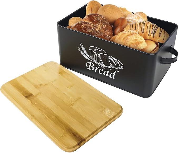 SOTECH Bread Box with 3pcs Jars Coffee Sugar Tea for Kitchen Countertop White Metal Bread Box with Bamboo Board Cover Pastry Storage Container Set Kitchen decor (Bread box-1) - Image 3
