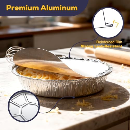 Fit Meal Prep 50 Pack 8” Round Aluminum Foil Pans with Lids, 8 inch Take Out Containers with Cardboard Covers for Freshness, Heavy Duty Disposable Baking Pie Pan for Cooking, Freezer & Oven Safe - Image 3