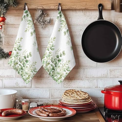 Sage Green Eucalyptus Kitchen Towels Set of 1, Absorbent Dish Towels for Kitchen, Botanical Summer Leaves Country Floral Microfiber Hand Towel, Quick Drying Tea Towel for Cleaning Dishcloths - Image 6