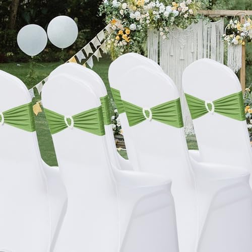 Pack of 30 Spandex Chair Sashes Bows Stretch Chair Cover Band with Buckle Slider Universal Elastic Chair Ties for Wedding Banquet Party Event Decoration (Sage Green) - Image 7
