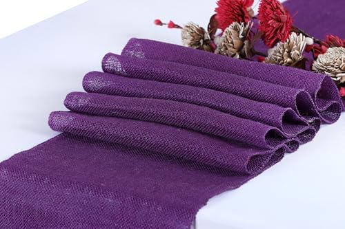 MDS® Pack of 20 Natural Burlap Table Runner, 12 x 72 Inch, Jute Rustic Farmhouse Boho Table Decor for Wedding Reception, Dining Table, Bridal Shower, Baby Shower & Party Decorations - Cadbury Purple - Image 2