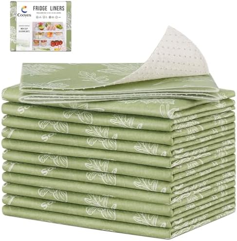 Cooyes Large Refrigerator Liners for Shelves, 12 Pack, 17.7" × 36", Fridge Drawer & Shelf Liners for Kitchen Cabinets Non-Adhesive, Breathable Cloth Material, Keep Produce Fresh Longer, Sage Green by Cooyes