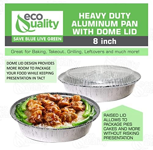 EcoQuality 8" Round Aluminum Foil Pans with Clear Lids - Disposable Containers with Foldable Walls for Pie Baking, Cooking, Serving, Reheating, and Storing - Freezer and Oven Safe Tart Pan 400 Pack - Image 5