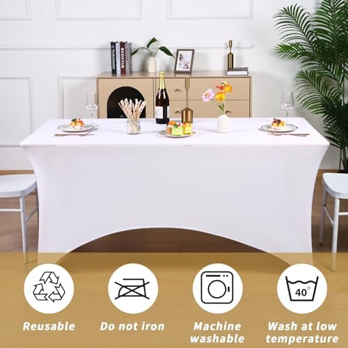 Fixwal 3 Pack 6FT White Tablecloth Rectangle Spandex Fitted Table Cover - Image 5