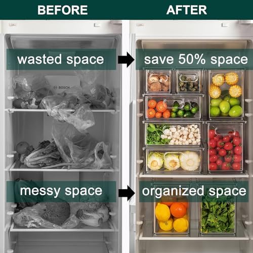 LALASTAR Fridge Drawers, 3-Pack Clear Stackable Pull Out Refrigerator Organizer Bins, Food Storage Containers for Kitchen, Freezer, Vanity & Fridge Organization and Storage (2 Small+1 Medium) - Image 2
