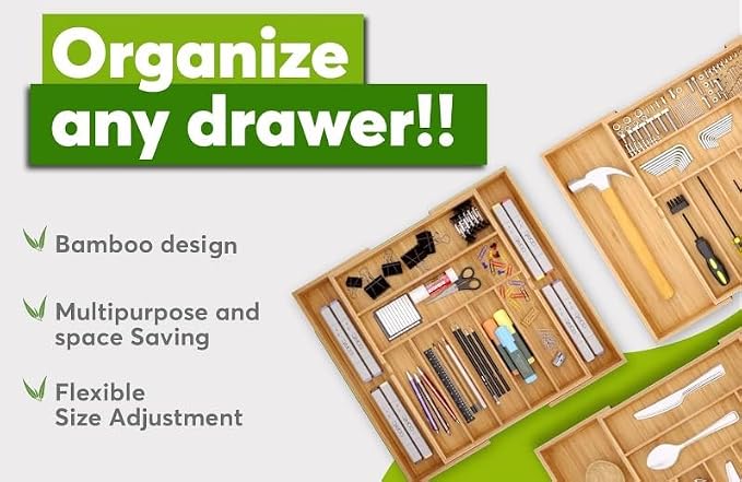 Nature Gear Bamboo Kitchen Drawer Organizer, Expandable Wood Utensil Tray, Adjustable Silverware Organizer with 9 Compartments for Fork, Spoon & Knife Utensils - Image 3