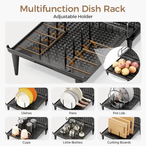 Extendable Dish Rack, Dish Drying Rack for Kitchen Counter, Foldable Dish Dryer Rack, Stainless Steel Dish Drainer Racks with Utensil Holder, Collapsible Dish Drying Racks Large Size,Black - Image 4