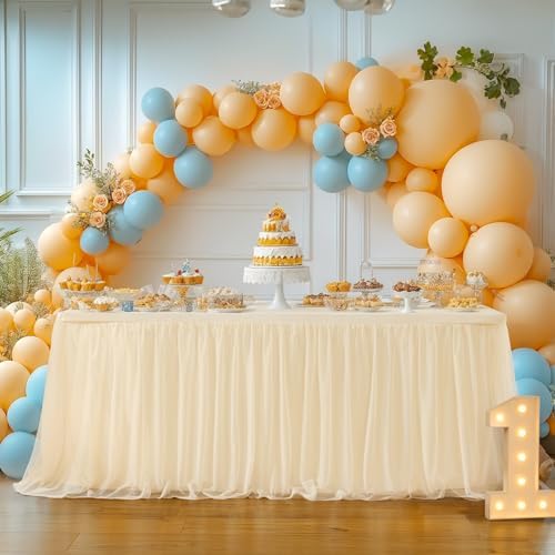 Champagne Tablecloth Rectangle Table Cover for 6 Foot Table, Champagne Tulle Table Skirt Rectangle Table 6ft Stretch Tulle Tablecloth Fitted Elastic Banquet Party Wedding Table Cloth for 6 Foot Table - Image 6