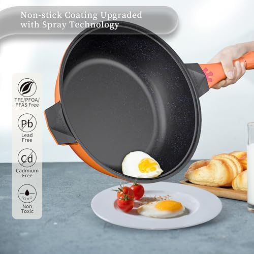 TIBORANG 11 Inch Nonstick Frying Pan with Lid,8-in-1 Multipurpose Cookware - Image 4