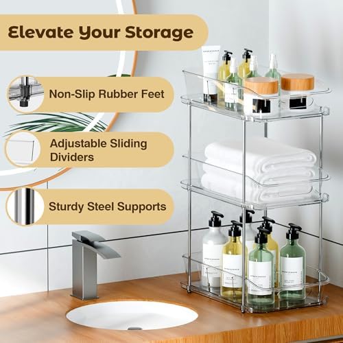 incostar 3 Tier Under Sink Organizer and Storage - Multi-Purpose Stackable Pantry Organizer with Pull-Out Clear Bins and Movable Dividers for Kitchen and Bathroom Cabinet - Image 3