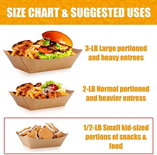 Zhehao 300 Pack Nacho Hot Dog Trays Disposable Kraft Paper Food Tray Food Serving Boat Paper Boat Brown Greaseproof for Camping Picnic Carnival Party, Holds Snack(0.5 lb) - Image 4
