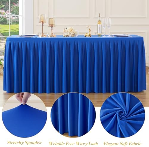 6 Pack Royal Blue Rectangle Tablecloth 8 FT Stretch Spandex Fitted Table Cloth for 8 Foot Rectangle Tables Banquet Tablecloths Wrinkle Free Table Cover Skirt Ruffle Tablecloth for Party Wedding - Image 6