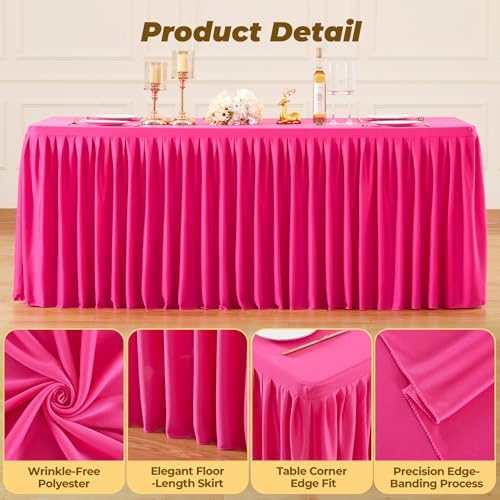 Red Polyester Table Cloths for Rectangle 8 Foot Tables, 1 Pack Wrinkle Free Tablecloths Stretchy Banquet Ruffle Fitted Table Cover Desk Skirt for Parties Wedding Birthday Baby Shower - Image 4
