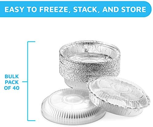 MontoPack 9” Round Aluminum Foil Pans with Clear Lids | Disposable Containers with Straight Walls for Storing, Baking, Meal Prep & Reheating | Freezer & Oven Safe, Recyclable | 40 Pack of Tins - Image 3