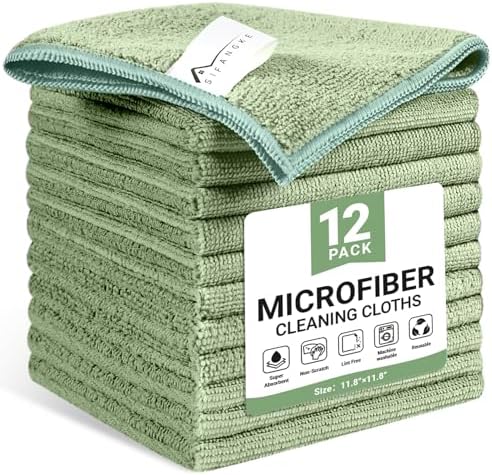 SIFANGKE Microfiber Cleaning Cloth, 12 Pack Green Cleaning Rags for Housekeeping, Reusable Microfiber Towels for Car, Kitchen, Bathroom and Household Cleaning Supplies, 11.8"X11.8" by Unknown