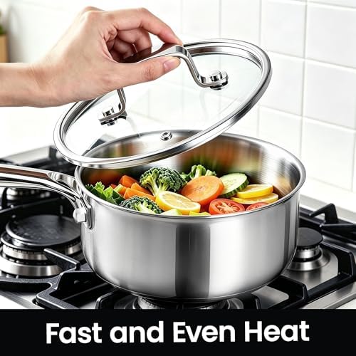 Cooker King 3QT Stainless Steel Saucepan with Tempered Glass Lid, Metal Utensils Safe, No Coating (PFAS/PFOA/PTFE Free), Dishwasher-Friendly, Oven-Safe Up to 900°F, Induction Ready - Image 6