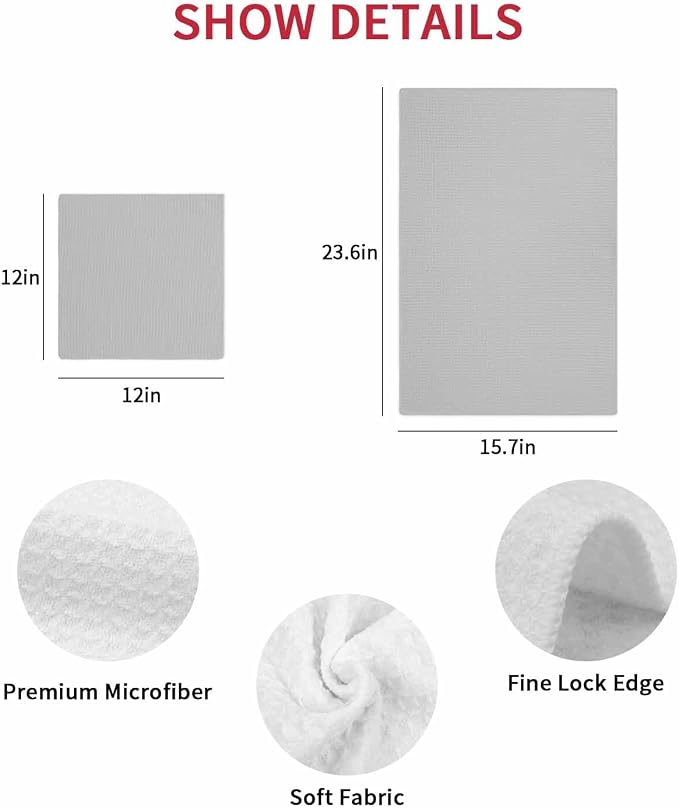 Grey Dish Towels Set,Waffle Weave Kitchen Towels Microfiber Towels Cleaning,Vintage Solid Pure Farmhouse Country Rustic Minimalist Style Soft Absorbent Dish Drying Towels Hand Towels 3 Pack 12x12 Inch - Image 7