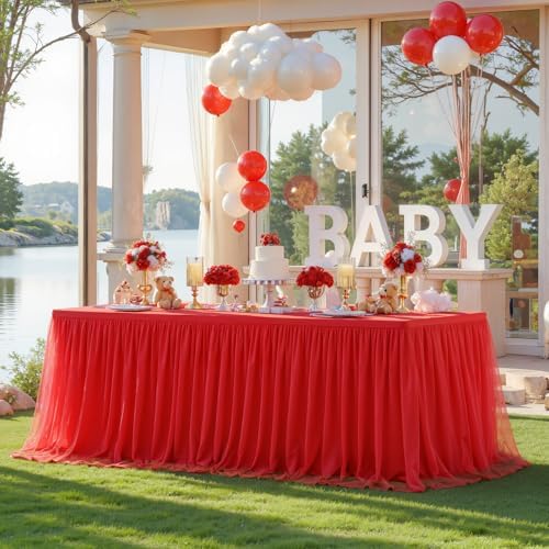 HB HBB MAGIC Red Table Cloths 6 Foot Rectangle Tulle Table Skirt Rectangle Tables 6ft Fitted Spandex Table Covers Stretch Elastic Banquet Wedding Baby Shower Birthday Party Table Cloths - Image 4