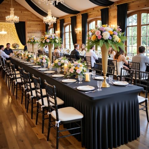 leegleri 4 Pack Black Spandex Table Cloths for 5 Foot Rectangle Tables, Wrinkle Free 5ft Spandex Table Covers Stretch Tablecloths with Skirt-for Banquet Weddings Parties Vendor Display - Image 4