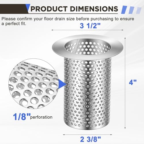 2 Pcs Commercial Floor Drain Strainer Perforated Cylindrical Mesh 316 Stainless Steel Drain Basket with Carry Handle –Heavy-Duty, for Restaurants, Kitchens, Factory (3" Diameter X 4" Tall) - Image 2