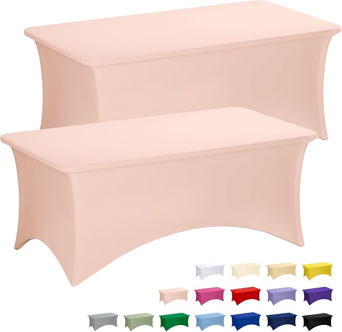 Fixwal 2 Pack 6FT Light Pink Tablecloth Rectangle Spandex Table Cover by Fixwal