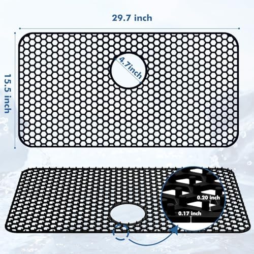 Bestjing Silicone Sink Protectors for Kitchen Sink -12" 13" 16" 18" 19" 24" 26" 28" 30", Non-Slip Heat Resistant Mat for Bottom of Farmhouse Porcelain Stainless Steel (30"x 16" Rear Drain, Black) - Image 3