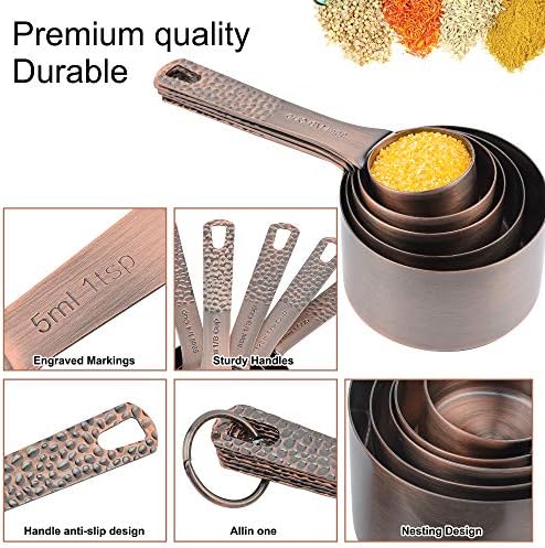Copper Measuring Cups and Spoons Set, Stainless Steel Measuring Tools Set for Baking & Kitchen, Metric & US 4 Copper Plated Measure Cups and 5 Measure Spoons with Leveler for Wet & Dry - Image 6
