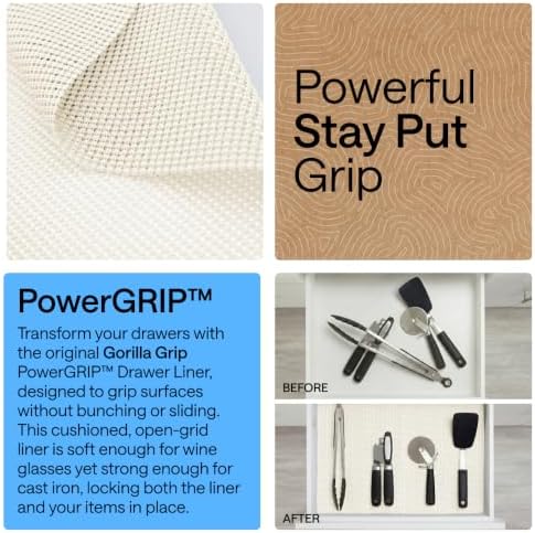 GORILLA GRIP powerGRIP Drawer Shelf and Cabinet Liner, 12" x20', Cream - Image 3