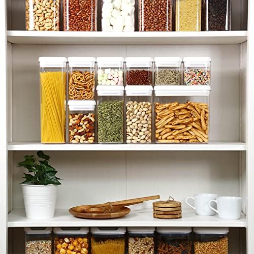Felli Flip Tite Storage Container with Lid 4" Airtight Ring Seal Top, Stackable Acrylic Canister Jar Set for Kitchen Pantry Organizer, Food Spice Pasta Snack (5pk, Variety) - Image 2